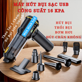 Máy Hút Bụi Cầm tay Không Dây Hút Bụi Xe Hơi Lực Hút Siêu Mạnh Sạc USB Đa Dạng Đầu Hút Thổi Màn Hình Led