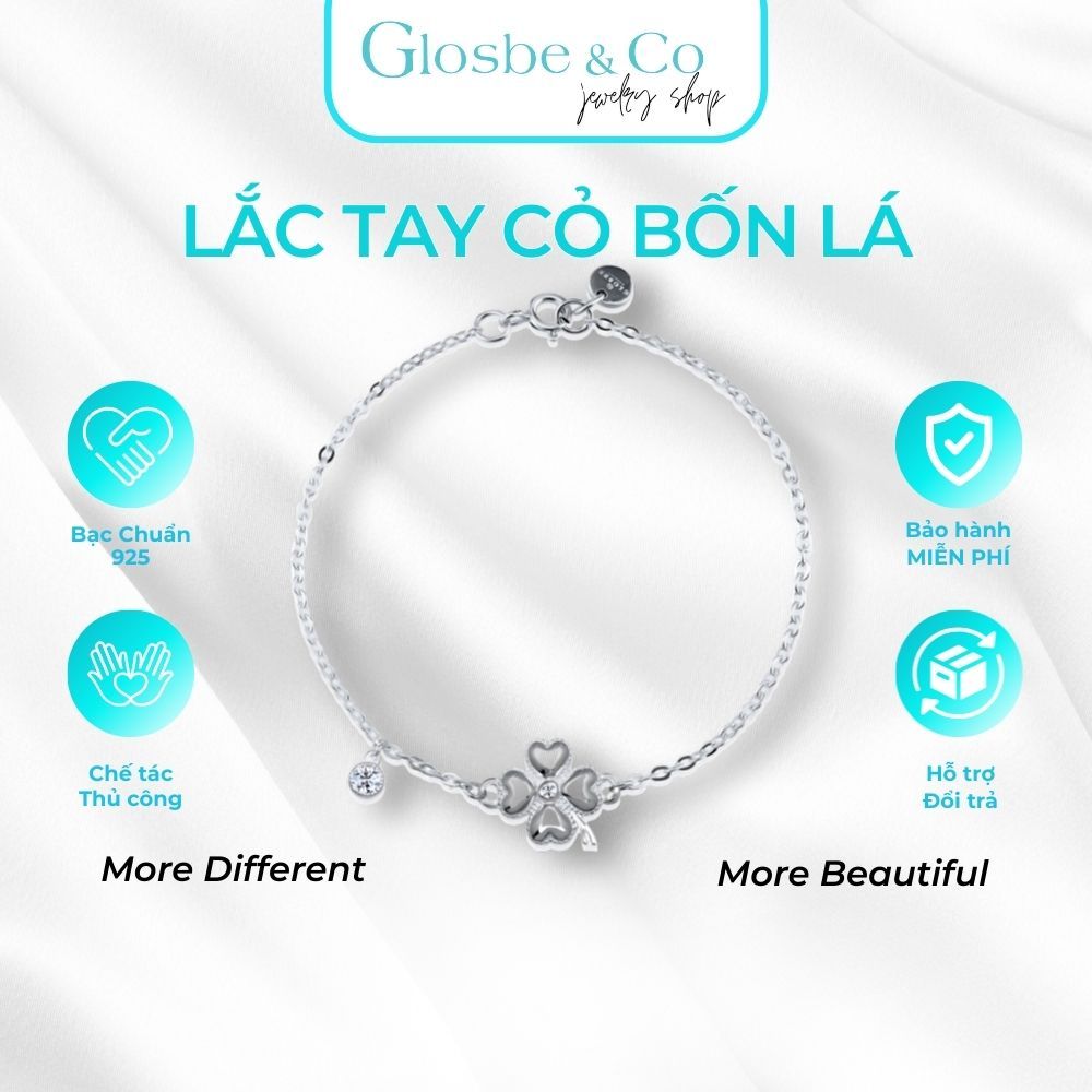 Lắc Tay Cỏ Bốn Lá Glosbe & Co Bạc 925 Đính Kim Cương Moissanite 3.5mm - LTAY62
