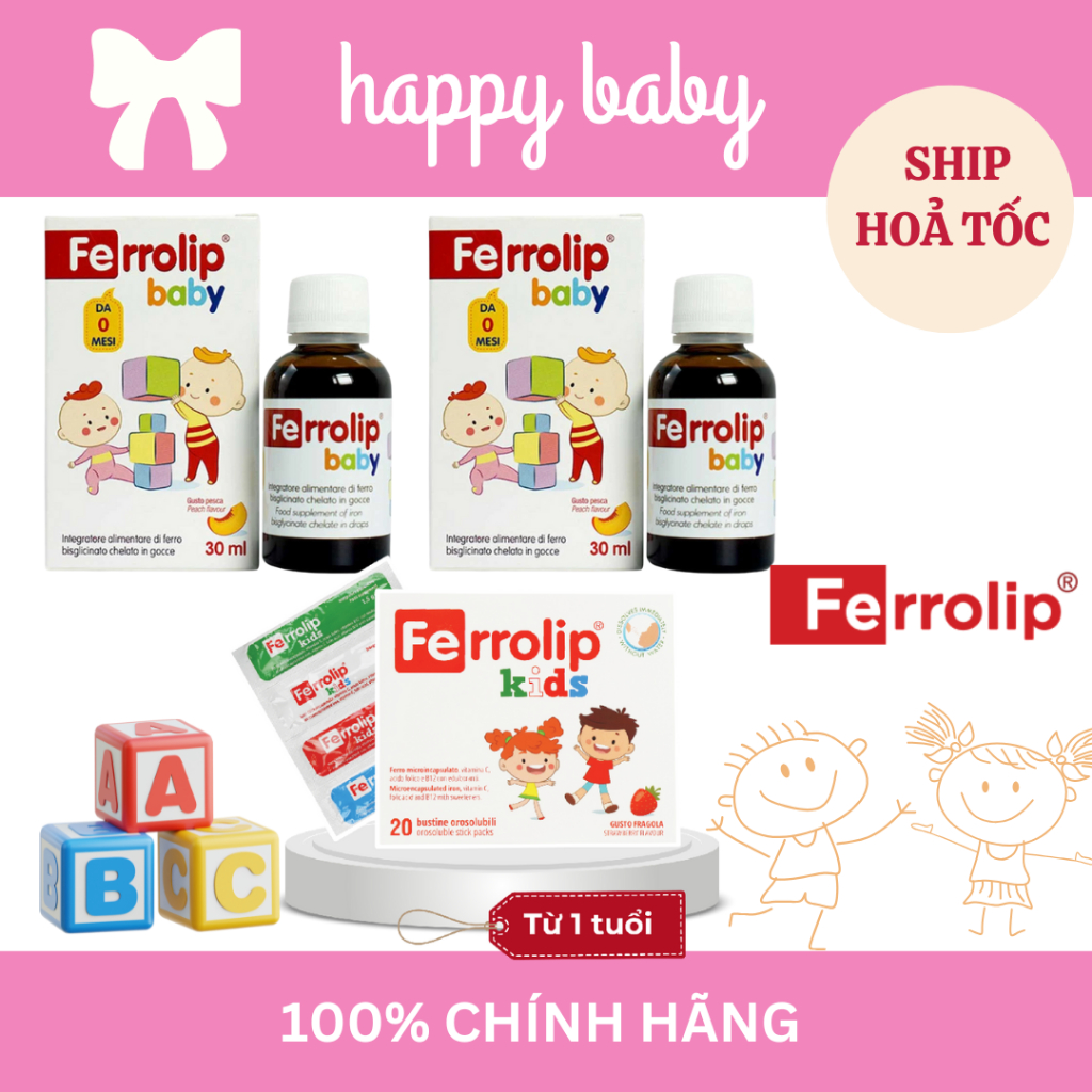 [HÀNG CTY] Siro sắt giọt Ferrolip Baby, Ferrolip Kid bổ sung sắt cho bé