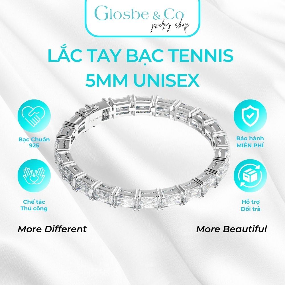 Lắc Tay Tennis Thiết Kế Emeral VIP Glosbe & Co Bạc 925 Viên Cubic Zirconia Baguette 4x6mm - LTEN42