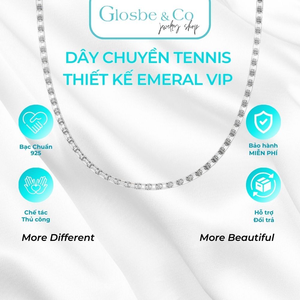 Dây Chuyền Tennis Thiết Kế Emeral VIP Glosbe & Co Bạc 925 Viên Cubic Zirconia Emeral 4x6mm - DCNU26