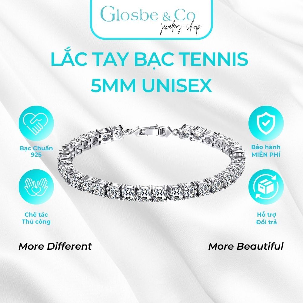 Lắc Tay Tennis Glosbe & Co Bạc 925 Đá Cuban Zirconia 5mm Đơn Giản, Tinh Tế - LTEN13