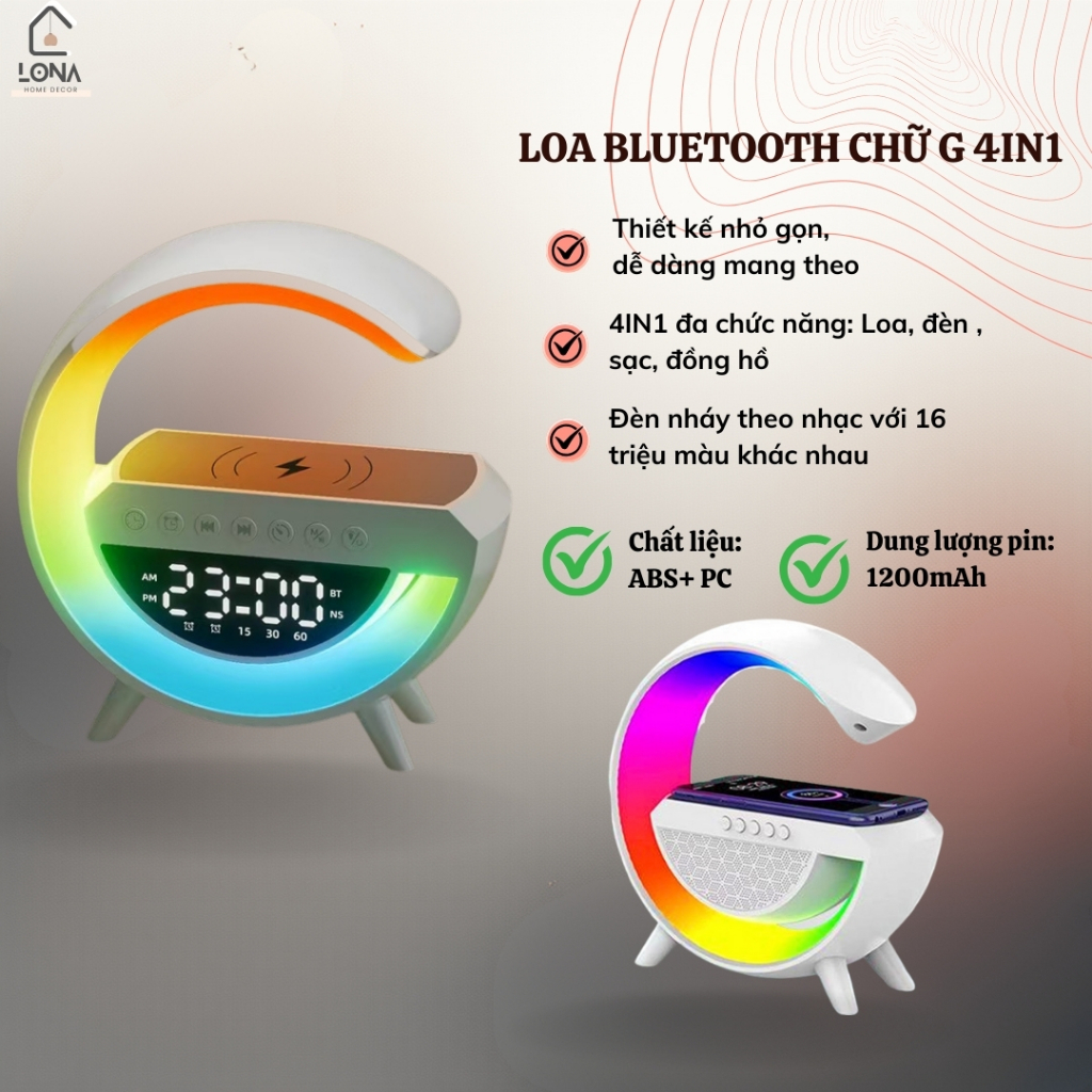 Loa Bluetooth G63 7in1 Đa Chức Năng – Kiêm Sạc Không Dây 15W, Đồng Hồ, Đèn Ngủ LED RGB, Âm Thanh Bas