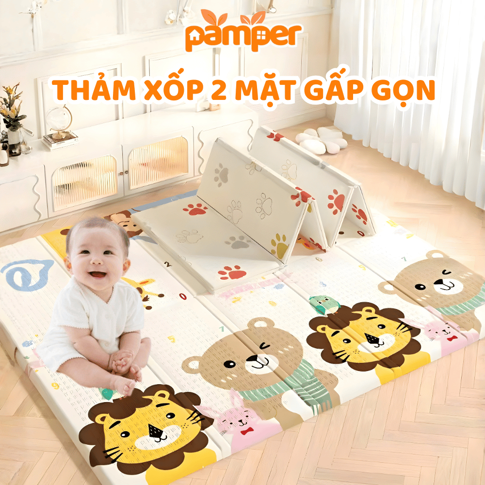 [CHÍNH HÃNG] Thảm Xốp 2 Mặt Gấp Gọn Cho Bé Tập Bò PAMPER 180x160CM, Thảm Ngồi Chơi Cho Trẻ Dày 1CM