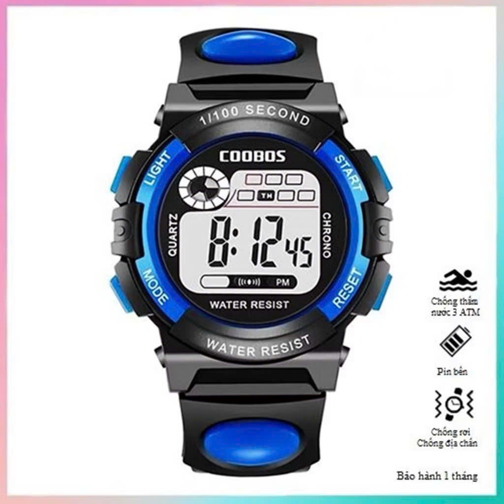 Đồng hồ bé trai, bé gái đa chức năng chính hiệu Coobos, chống trầy xước, chống nước tốt, bảo hành 2 năm