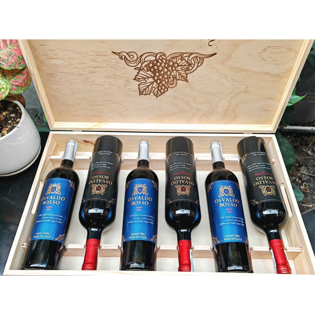 Quà tặng 6 chai rượu vang Chile Osvaldo Merlot (nhãn xanh) -HG