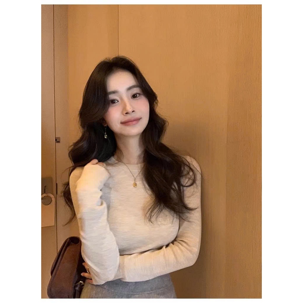 [PUSUMEDE]Áo len cổ tròn thanh lịch pusumede 100% len dành cho nữ, dáng ôm,.- màu hồng và mơ pha trộ