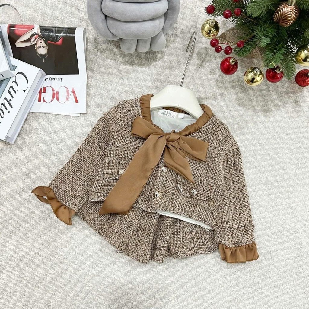set áo dạ kèm chân váy xếp ly cho bé 0-3 tuổi sale