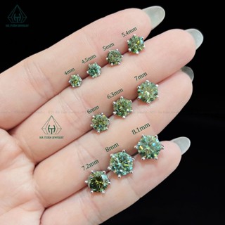  Bông Tai Bạc Xi Kim Viên Chủ Moissanite Xanh Lá 57 Giác Cắt Kích Thước 4mm - 8mm EX003 