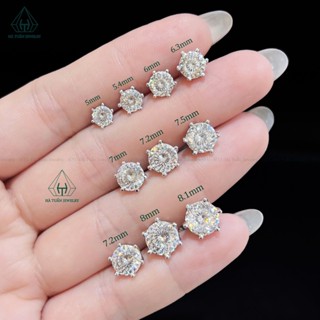  Bông Tai Bạc Xi Kim Nam Nữ Viên Chủ Đá Moissanite Trắng 161 Giác Cắt Kích Thước 5mm - 8.1mm EX003 