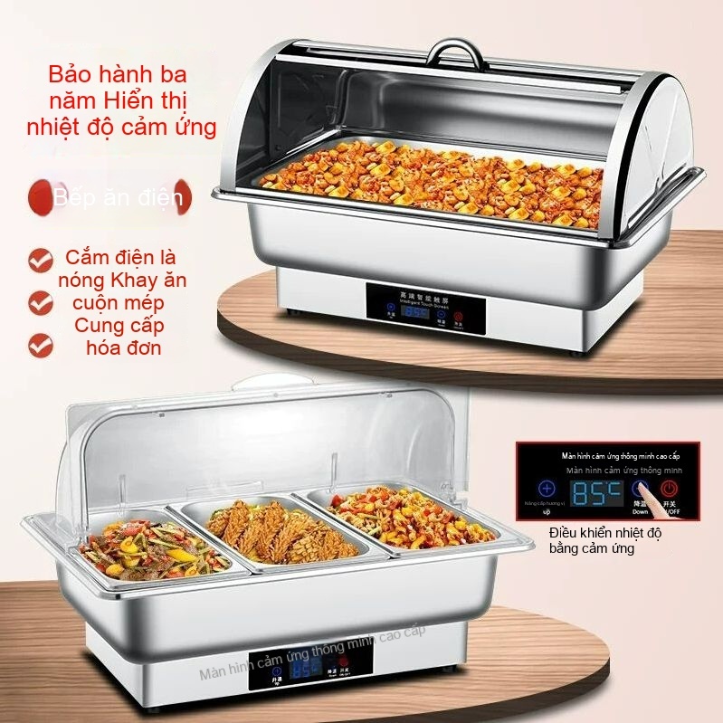 Máy hâm nóng thức ăn buffet-nồi hâm buffet cao cấp-Vỏ nhựa PC trong suốt-Thép không gỉ dày