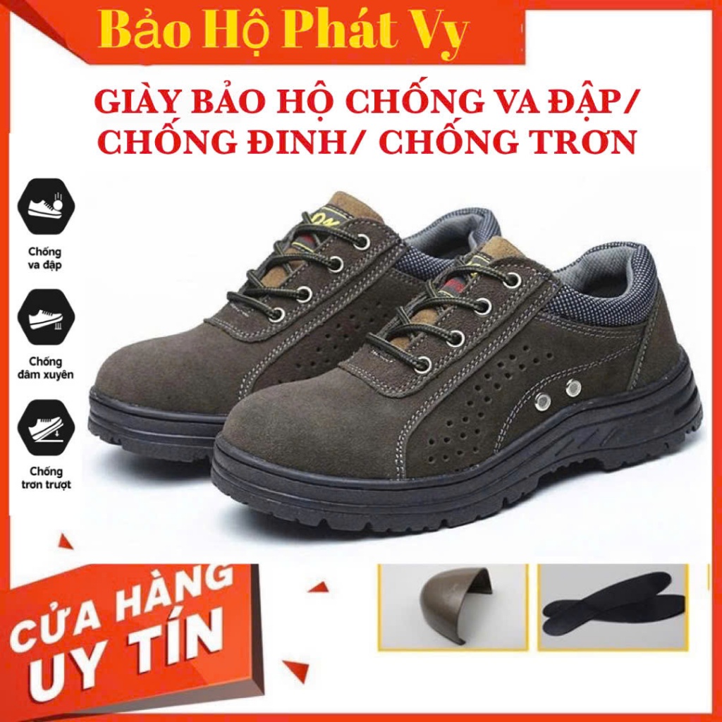 {Tặng Lót Giày}Giày Bảo Hộ Lao Động AQX MS78 Da Lộn Mũi Thép Chống Va Đập/Đế Lót Thép Chống Đinh/Chống Trơn