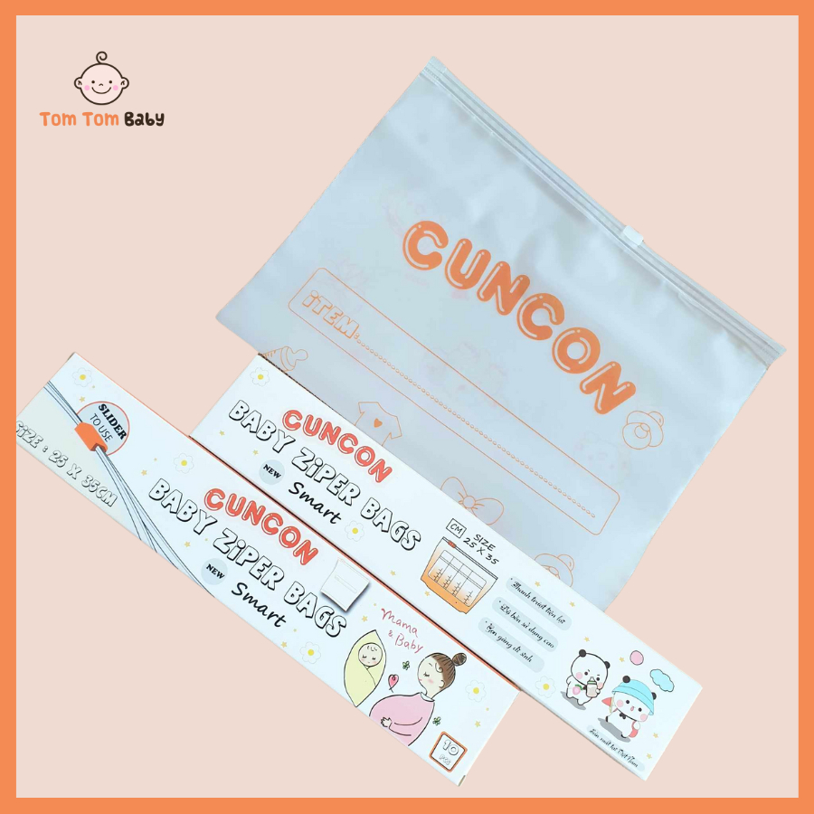 (25x35cm) - Hộp 10 cái Túi ziper lụa mờ CUNCON đựng đồ đi sinh an toàn cho bé sơ sinh - Không chứa BPA gây hại