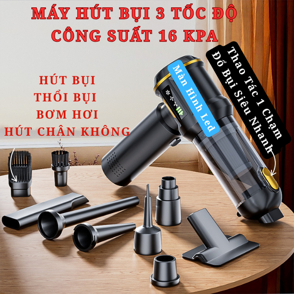 MÁY HÚT BỤI MINI KHÔNG DÂY LỰC HÚT MẠNH THIẾT KẾ MỚI ĐỔ BỤI CHỈ 1 NÚT NHẤN ĐA DẠNG ĐẦU HÚT THỔI