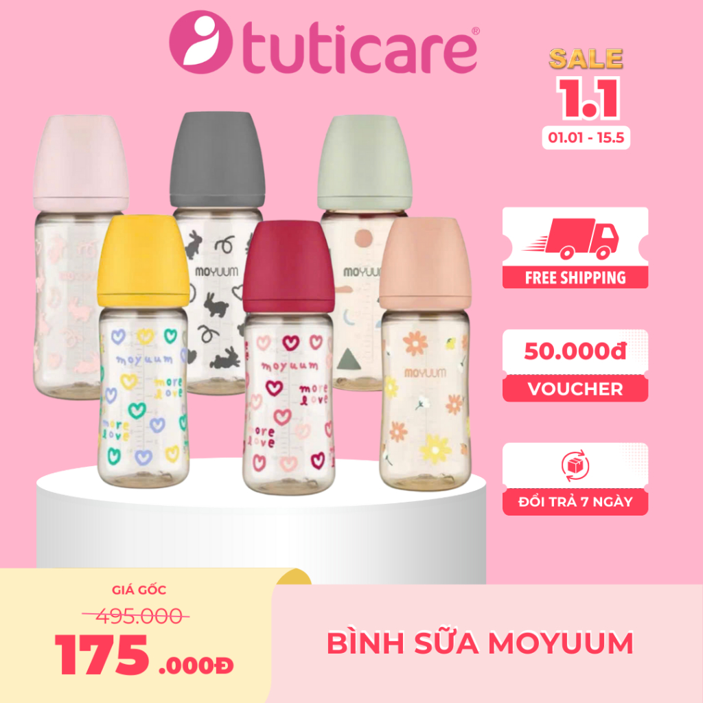 Bình sữa moyuum korea vẹn nguyên các phiên bản, được chọn núm - Bình sữa ppsu