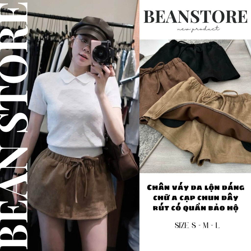 Chân Váy Nữ Chữ A chất liệu Da Lộn cạp chun dáng xoè Có quần bảo hộ CV2212 Chân váy Nữ Mini Skirts phong cách Hàn Quốc | BigBuy360 - bigbuy360.vn