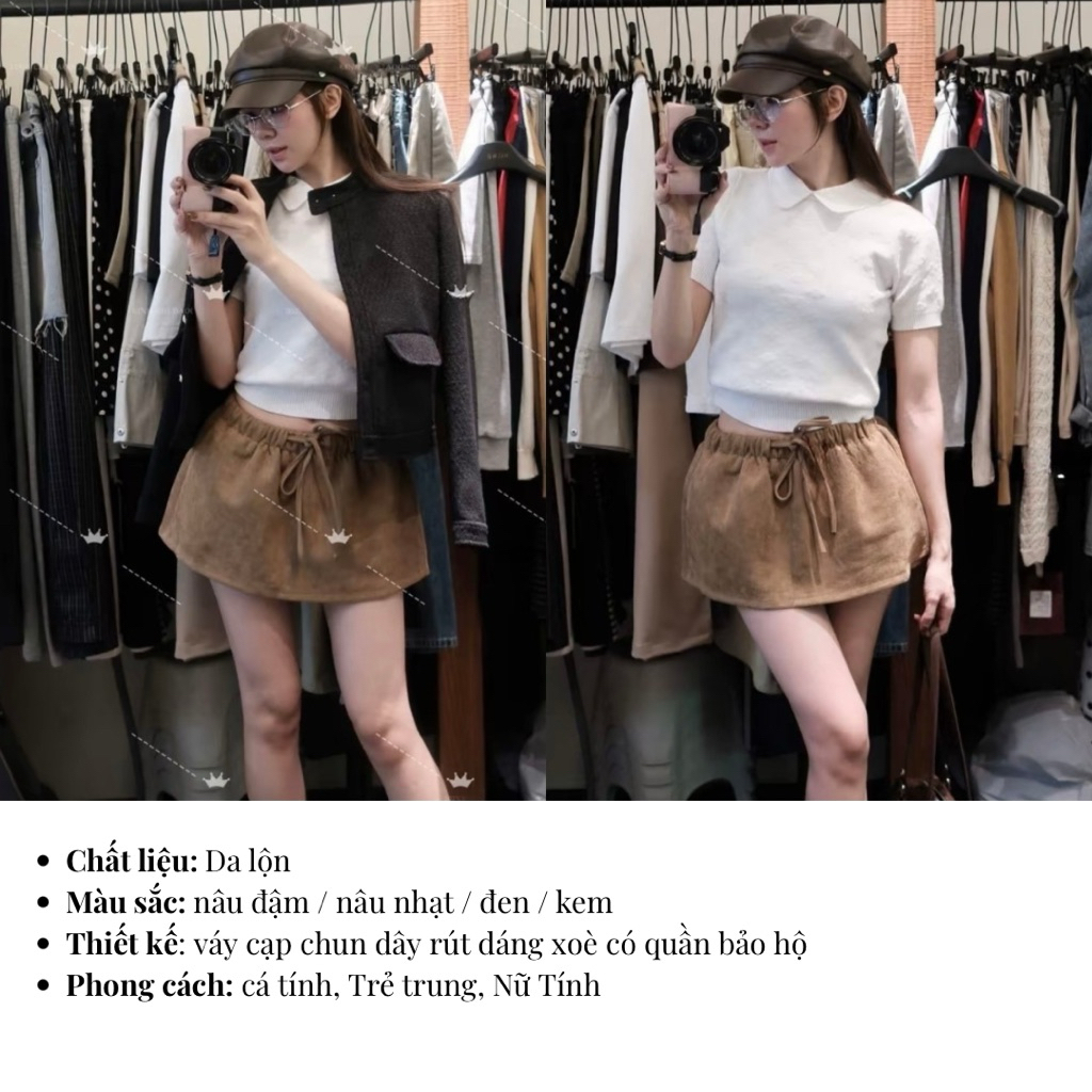 Chân Váy Nữ Chữ A chất liệu Da Lộn cạp chun dáng xoè Có quần bảo hộ CV2212 Chân váy Nữ Mini Skirts phong cách Hàn Quốc | BigBuy360 - bigbuy360.vn