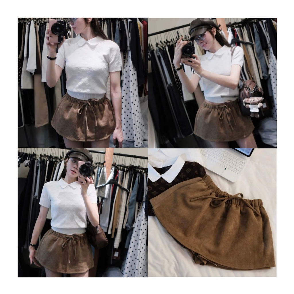 Chân Váy Nữ Chữ A chất liệu Da Lộn cạp chun dáng xoè Có quần bảo hộ CV2212 Chân váy Nữ Mini Skirts phong cách Hàn Quốc | BigBuy360 - bigbuy360.vn