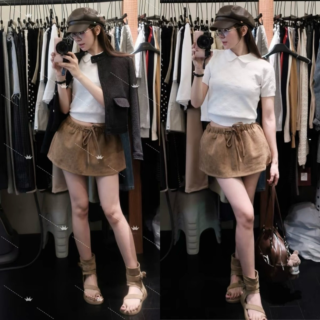 Chân Váy Nữ Chữ A chất liệu Da Lộn cạp chun dáng xoè Có quần bảo hộ CV2212 Chân váy Nữ Mini Skirts phong cách Hàn Quốc | BigBuy360 - bigbuy360.vn