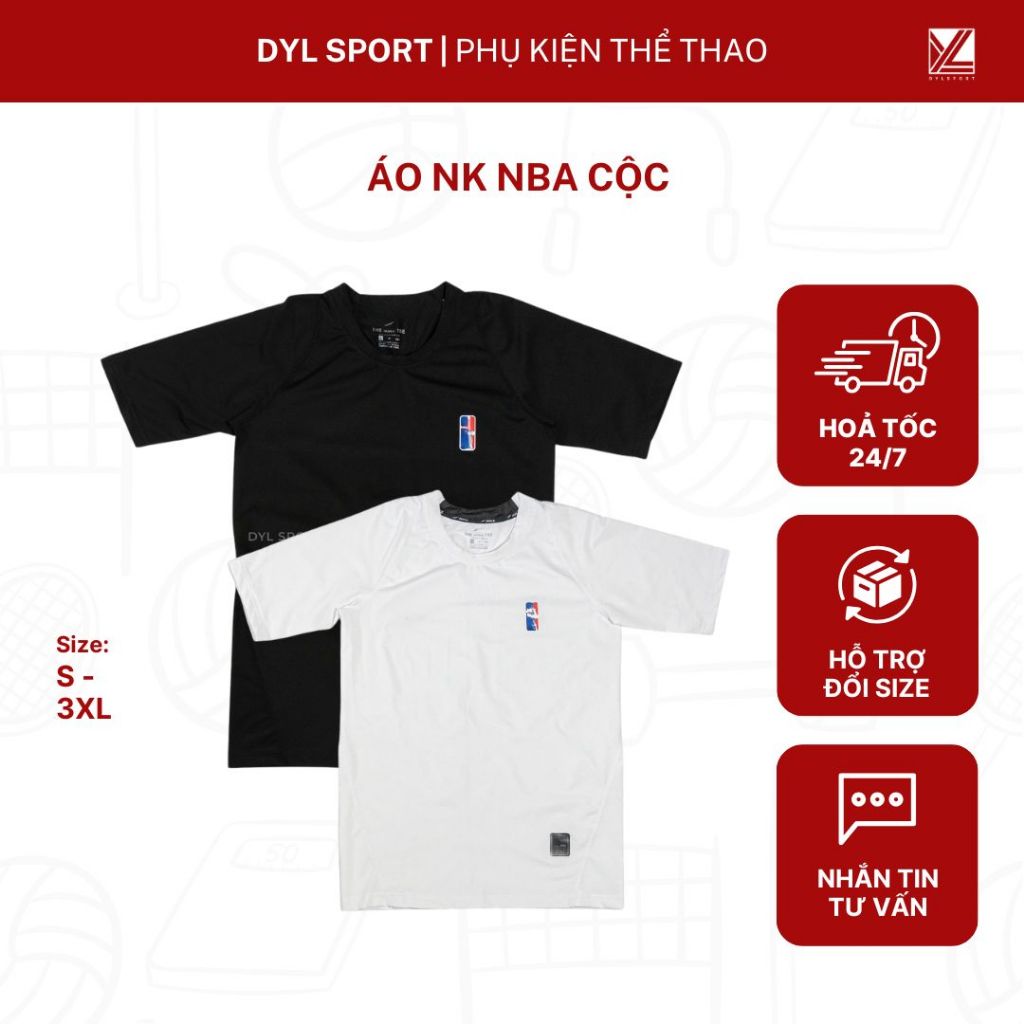 Áo combat NK NBA cộc | Áo thun thể thao in logo NBA, chất liệu thun co giãn, thấm hút mồ hôi tốt