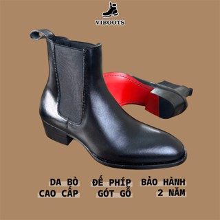  Giày Chelsea Boot Đế Đỏ Da Bò Thật Cao Cấp Thương Hiệu Viboots Đế Phíp Gỗ Tăng Chiều Cao 5cm Giày Da Nam Công Sở Kiểu Dá 