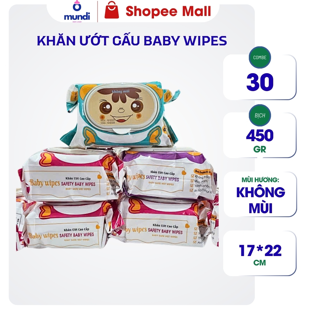 Thùng 10 , 20 & 30 Gói Khăn Ướt Gấu Baby Wipes , Vải Bi Dày , Kích Thước Lớn , KHĂN ƯỚT GẤU 450G.