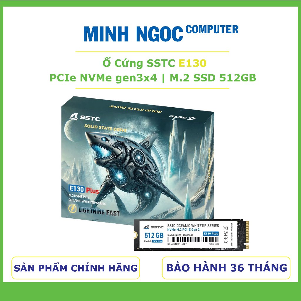 Ổ cứng SSD SSTC OCEANIC WHITETIP E130 Plus | 512GB M.2 2280 PCIe NVMe (Gen 3x4) | Bảo hành 36 tháng