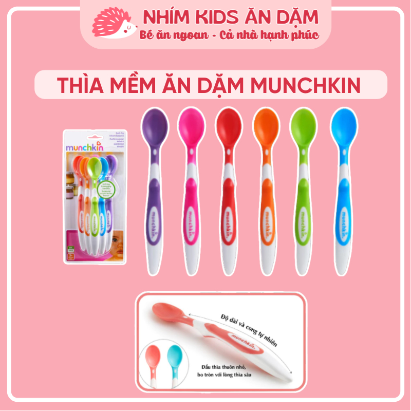 Thìa Mềm Cho Bé Ăn Dặm Munchkin Mỹ - Lòng Cạn, Dễ Bón Cho Bé