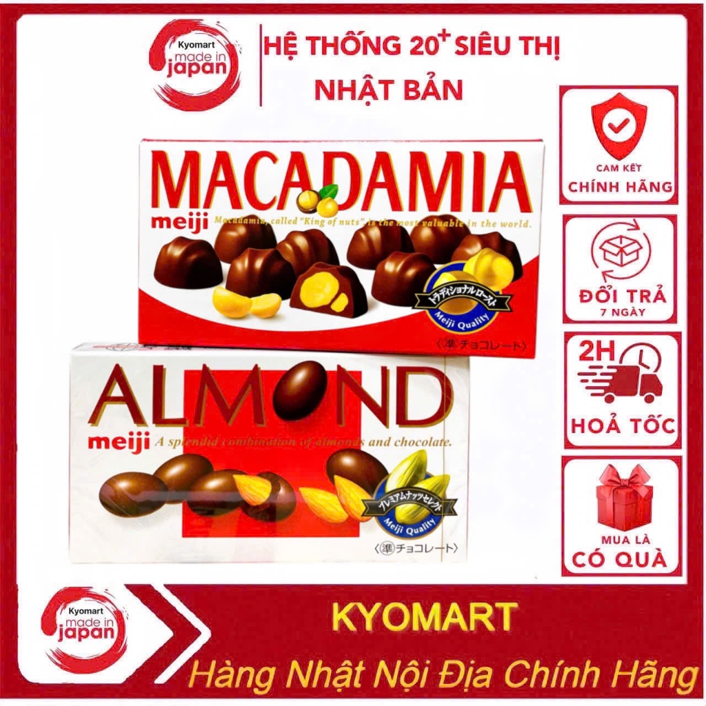 Socola bọc hạnh nhân Almond MEIJI & Socola Hạt Maca MEIJI Macadamia Chocolate nội địa nhật
