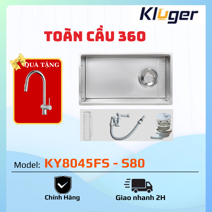 KY8045FS – S80/ Chậu rửa bát cao cấp Kluger/ Thiết kế hiện đại, chống ồn/ Chậu rửa chén Inox 304/ Gi