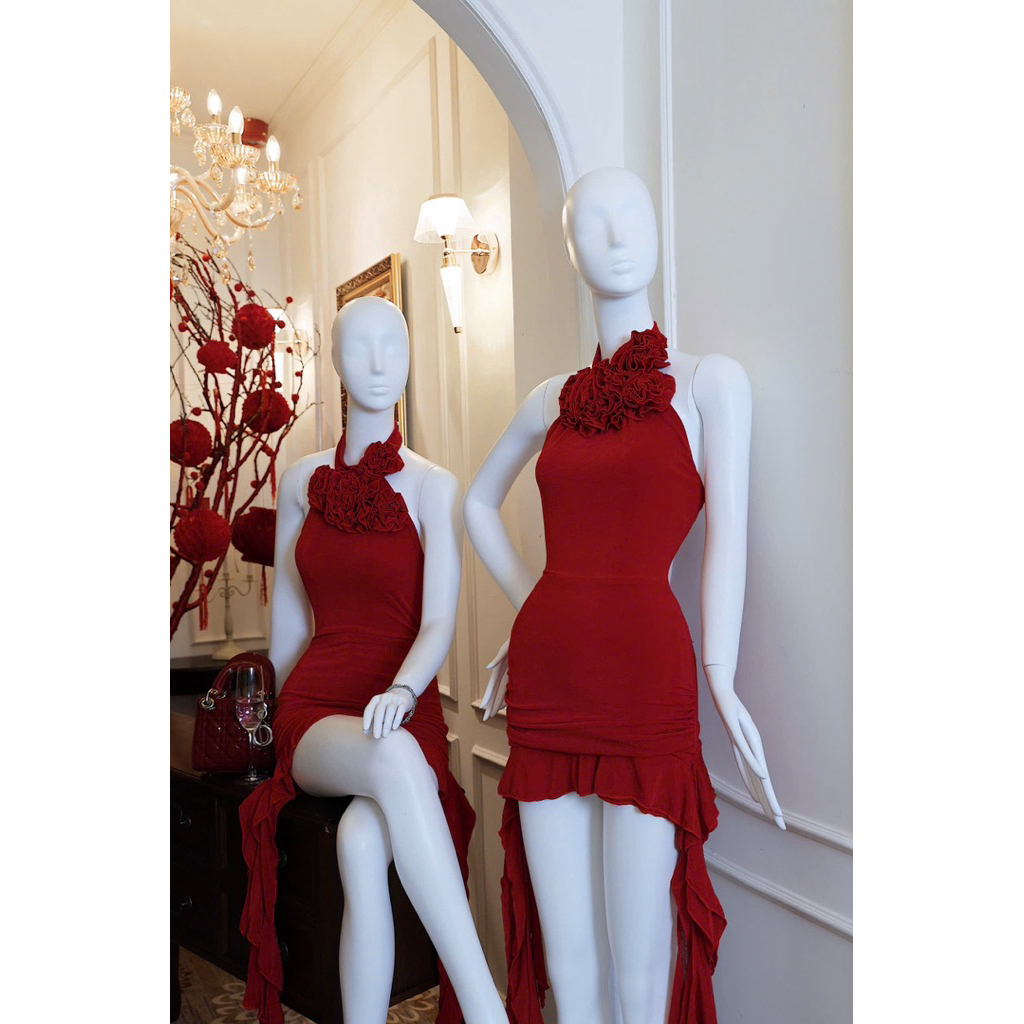 𝐍𝐄𝐖 𝐀𝐑𝐑𝐈𝐕𝐀𝐋 ✨ CAM KẾT CHUẨN HÌNH (𝐎𝐑𝐀𝐍𝐆𝐄 𝐒𝐓𝐔𝐃𝐈𝐎𝐒 ) - Vic Dress 5 - Đầm Thiết Kế Cổ Yếm Hoa Tùng Ngắn