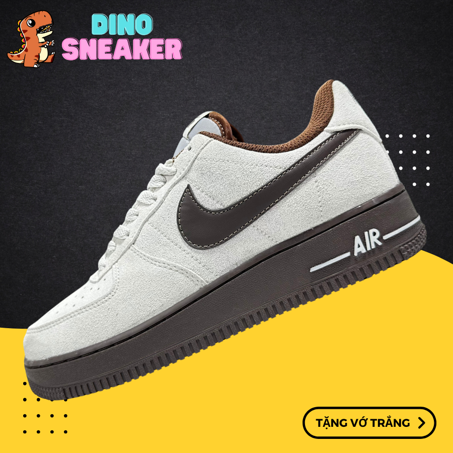 Giày 𝓐𝓕1 Light Orewood Brown Cổ Thấp Xám Nâu - DinoSneaker99