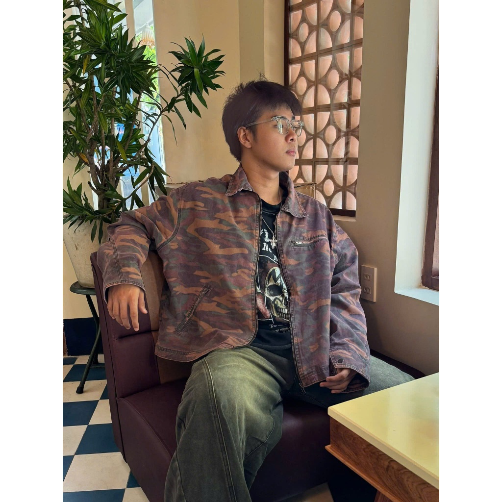 jacket camo retro dáng boxy form rộng unisex