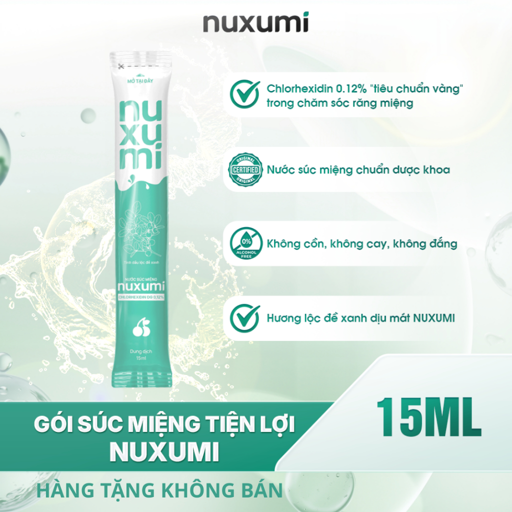 Gói Nước Súc Miệng Chlorhexidin 0.12% NUXUMI, Không Cồn, Giảm Lây Cúm, Hôi Miệng (HÀNG TẶNG)