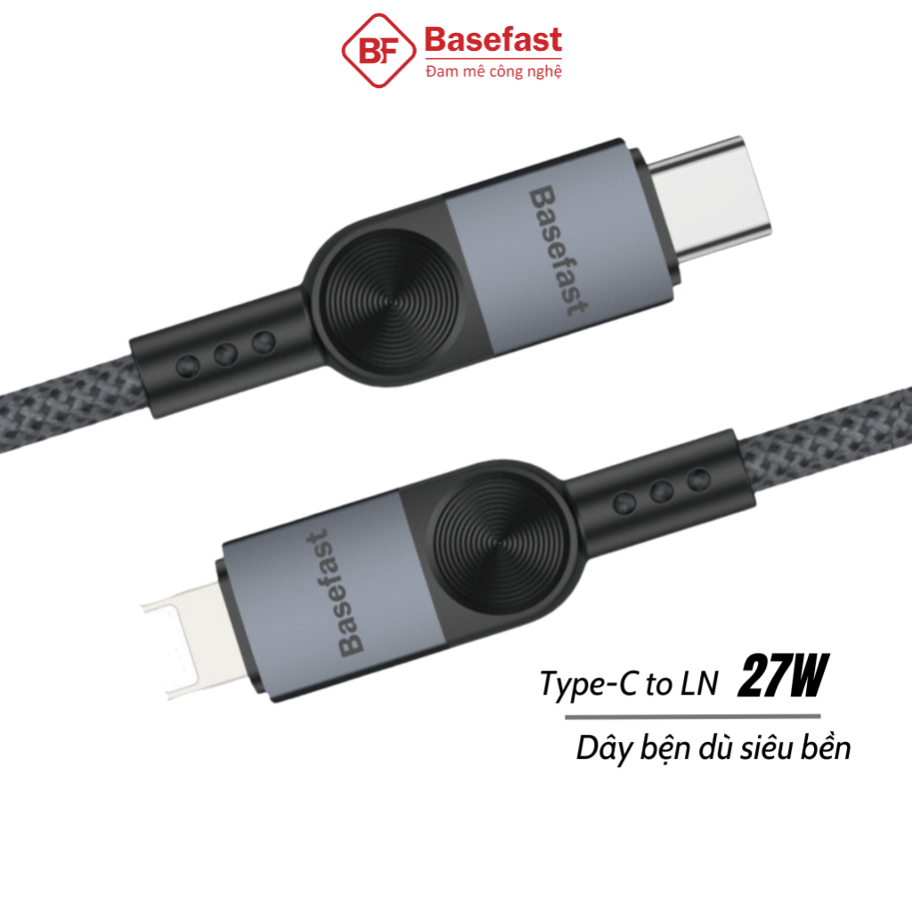 Dây sạc nhanh 20W Basefast cáp sạc PD27W bọc dù siêu bền cho Phone xs xr 11 12 13 14 pro max