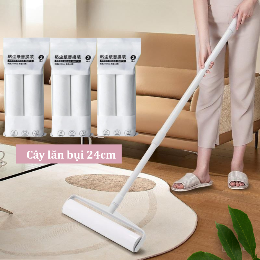Cây lăn bụi 24cm cán dài chăn ga, cây lăn bụi sàn nhà chăn mền độ dài điều chỉnh