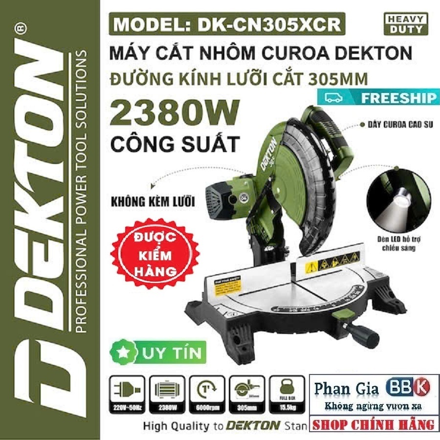 Máy cắt nhôm Dekton DK-CN305XCR - Đường kính lưỡi 305mm - Công suất 2380W - 100% dây đồng -  Bảo hàn