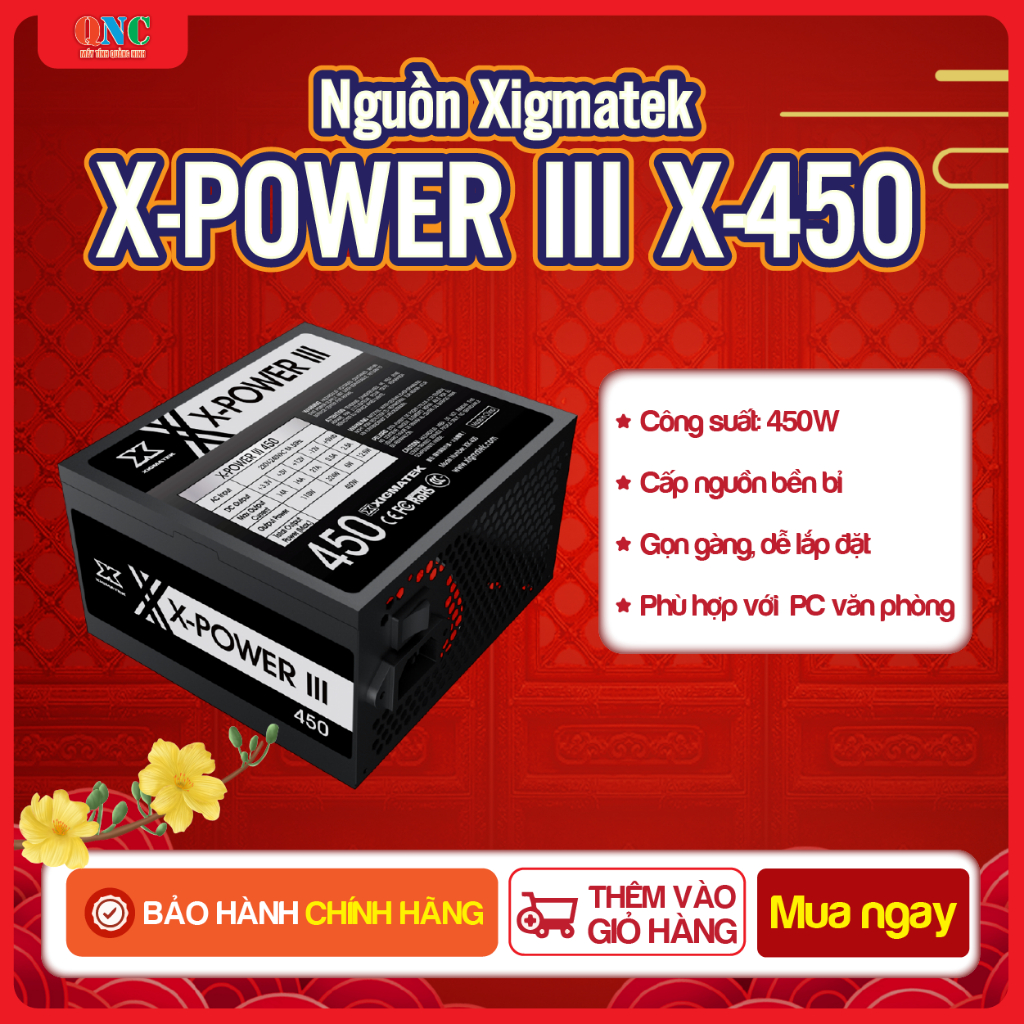Nguồn máy tính Xigmatek X-POWER III X-450 450W – PSU PC Văn Phòng, Quạt 120mm, 230V Chính Hãng