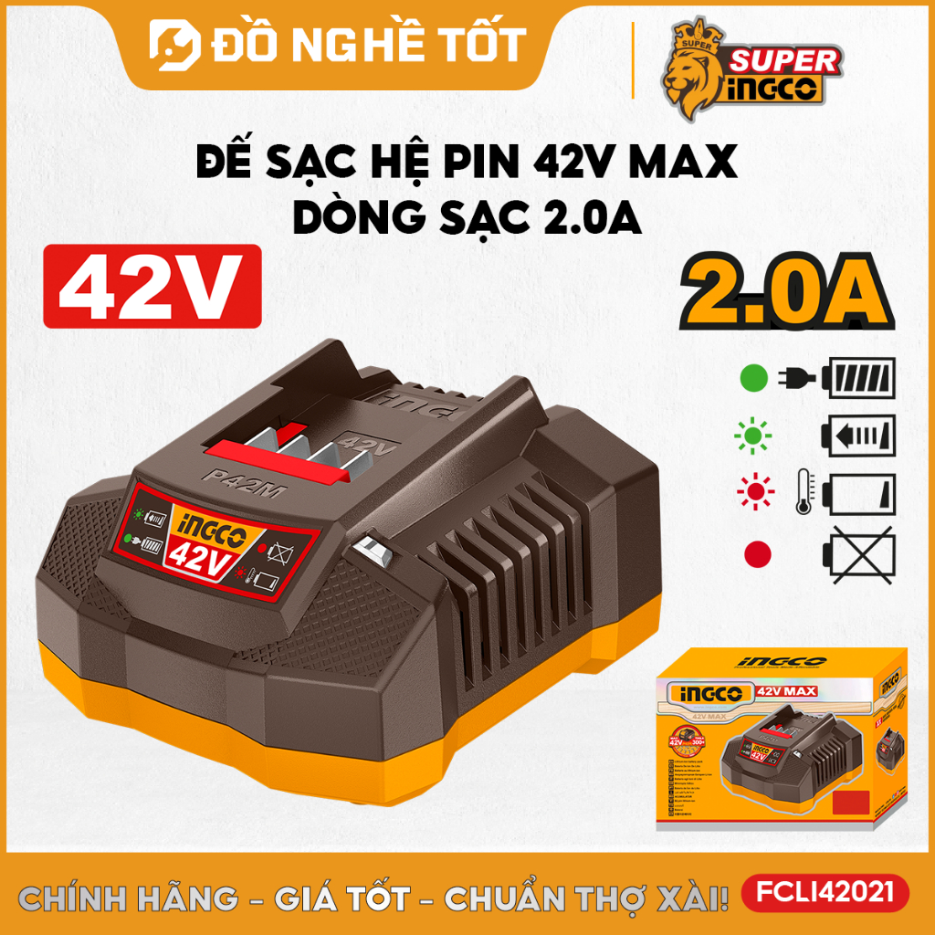 Đế Sạc Pin 42V MAX INGCO FCLI42021 – Dòng Sạc 2.0A