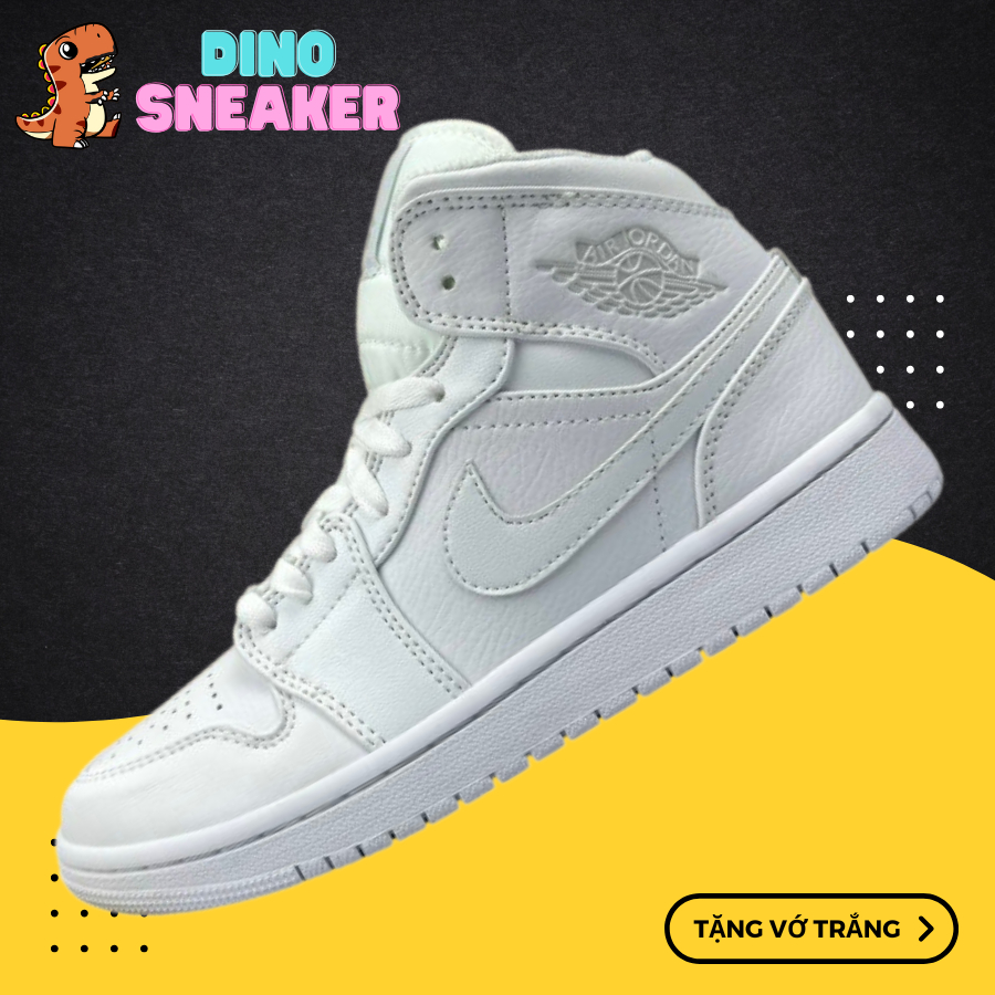 Giày Sneaker Thể Thao 𝓙𝓓1 Cổ Cao Full Trắng - DinoSneaker99