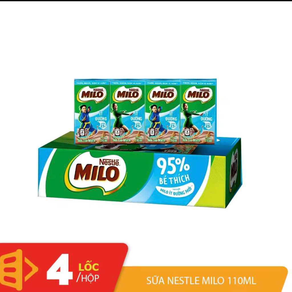 Sữa Lúa Mạch Milo Ít Đường 110ML (48Hộp x 110ML) Tốt Cho Bé Mỗi Ngày (DATE MỚI)