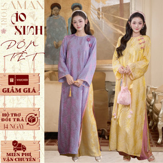   MẪU HOT  Áo dài gấm cách tân 4 tà Kim Anh áo dài tơ tằm họa tiết thọ dơi cao cấp mặc tết đẹp 