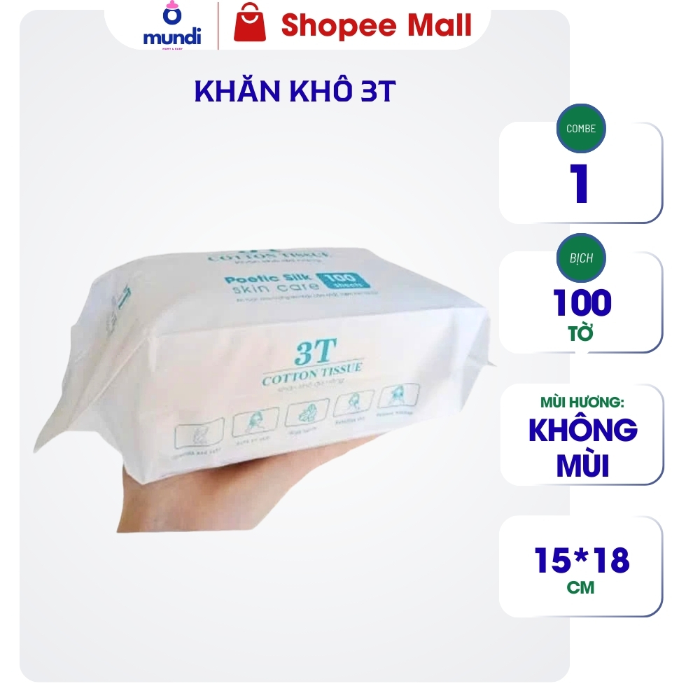 1 & 5 Gói 100 Tờ Khăn Khô 3T Pharma Dùng 1 Lần, Khăn Lau, Khăn Ướt Khô 3T