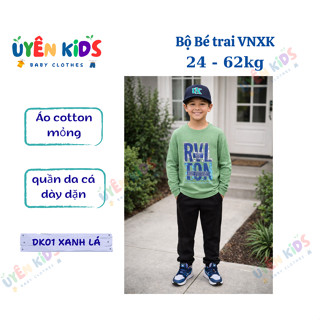  Bộ dài vải xuất vnxk áo cotton mỏng mát phối quần da cá dày dặn phù hợp bé mặc thu đông in hoạt hình cho bé trai 24-62kg 