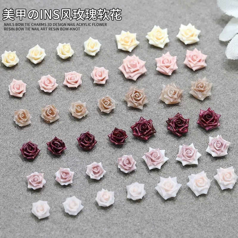 Sét charm hoa hồng màu hồng cam mix bi loại mới - charm hoa hồng Làm Nail