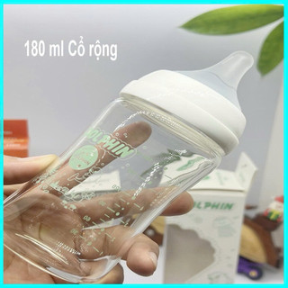 Bình sữa chất liệu thuỷ tinh an toàn Dolphin cổ hẹp 120ml/240ml và 180ml cổ rộng