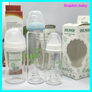 Bình sữa chất liệu thuỷ tinh an toàn Dolphin cổ hẹp 120ml/240ml và 180ml cổ rộng