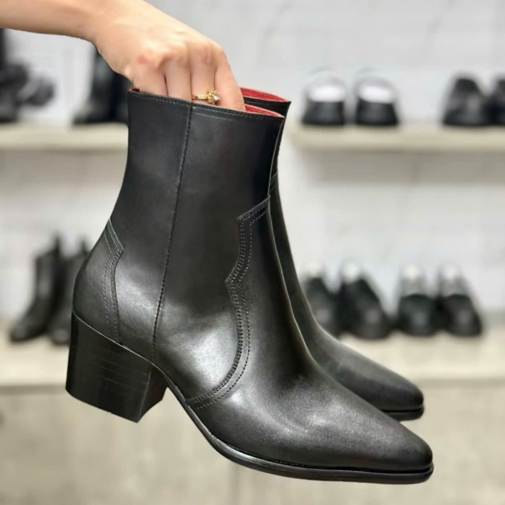 Zip Boot Đế 7cm Da Bò Đế Gỗ Cao Cấp Dustino