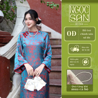 Áo Dài Cách Tân Đào Hoa Gấm Màu Xanh Thanh Lịch Chụp Ảnh Đón Xuân Có Bigsize – Áo Dài Ngọc San