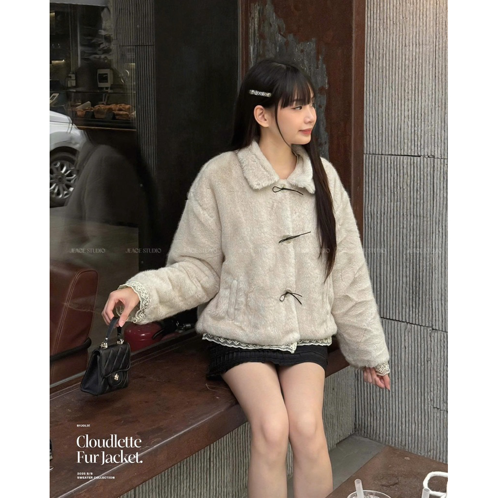 Áo khoác lông sang chảnh phối ren Cloudlette Fur Jacket
